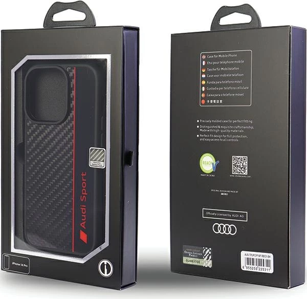 Ohišje z ogljikovim vzorcem in trakom Audi za iPhone 13 Pro Max 6,7", črno
