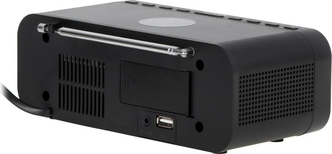 Radio-alarmska naprava Adler AD 1192B, Bluetooth, brezžično polnjenje, USB, črna