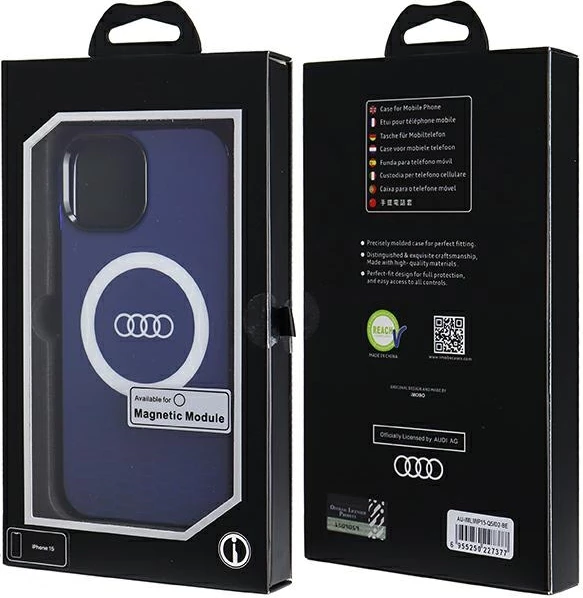 Zaščitni ovitek Audi IML z velikim logotipom, MagSafe, za iPhone 15/14/13, moder
