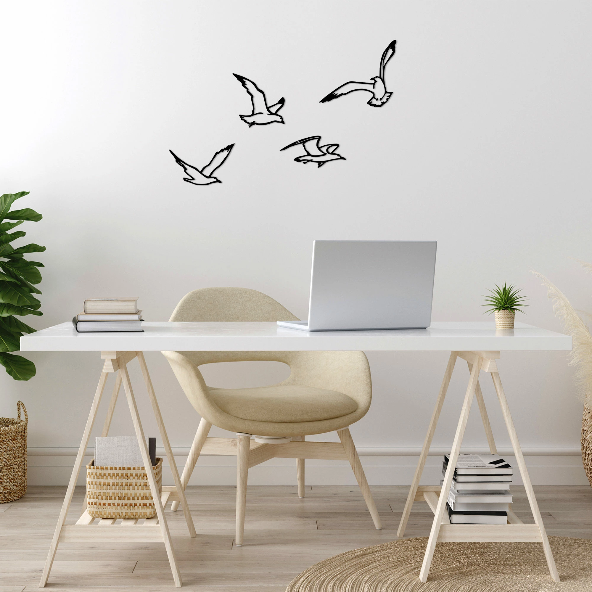 Dekorativni kovinski zidni okrasek ptice, Wallity, črn, 4 kosi, 443