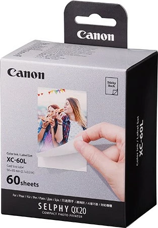 Lepilni fotografičen papir in črnilo Canon XC-60L, 54×85 mm, 60 odtisov za SELPHY QX20