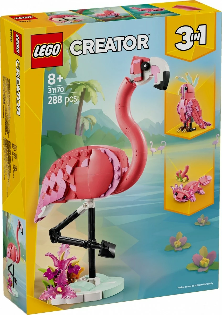 Set za sestavljanje 3 v 1 Divje živali, LEGO Creator 31170: rožnati flamingo, 288 kosov, rožnat