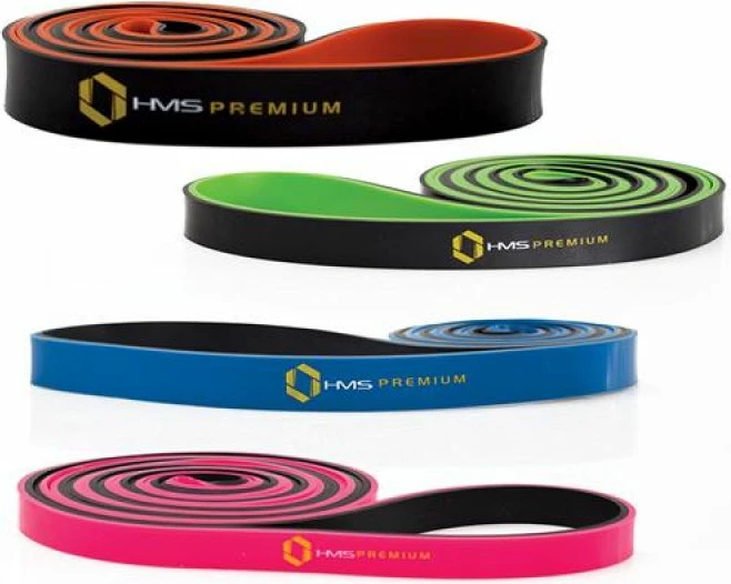 Elastični odporni trak za vadbo, HMS GU06, roza/črn, 13x5x2250 mm