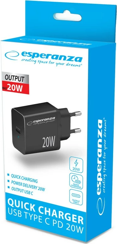Polnilec 20W, Esperanza EZC104K, črn