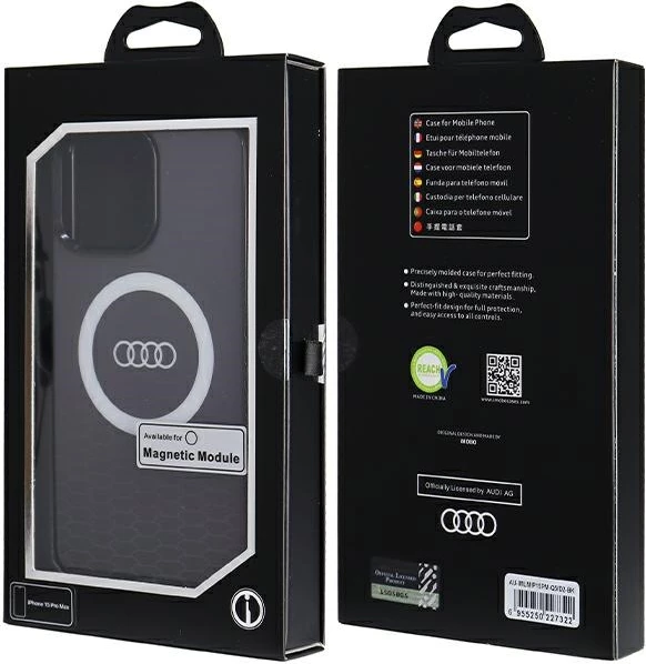 Ovitek z velikim logotipom Audi IML MagSafe za iPhone 15 Pro Max, črn