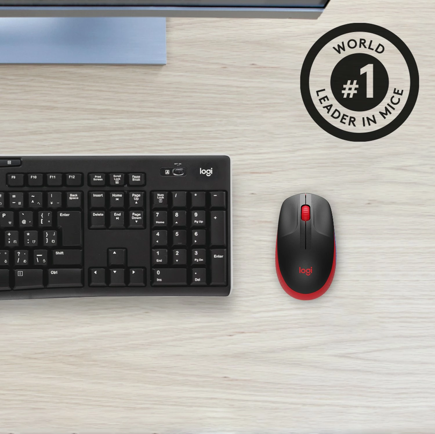 Brezžični miš, Logitech M190, 1000 DPI, črno, rdeče