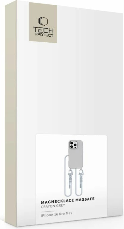Ovitek z vrvico Magnecklace, Tech-Protect, za iPhone 16 Pro Max, siv