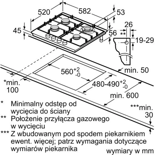 Kuhalna plošča na plin, 4 cone, nerjaveče jeklo Bosch PCH6A5I90