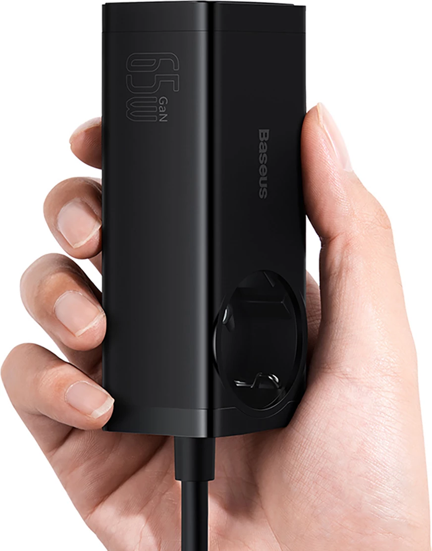 Stojalo za polnjenje Baseus GaN3 Pro 65W z 2x USB-C, 2x USB-A in 1 m USB-C kablom 100W, črno