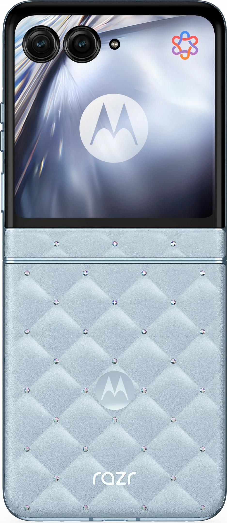 Zložljiv pametni telefon z luksuznim Swarovski dizajnom Motorola razr60 + slušalke Buds Loop, Swarovski Edition, moder