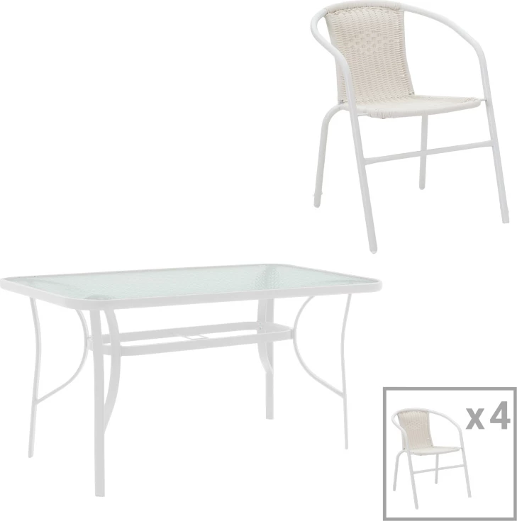Set za teraso 5-delni (miza in stoli) Valor-Obbi, kovina-PE, bel