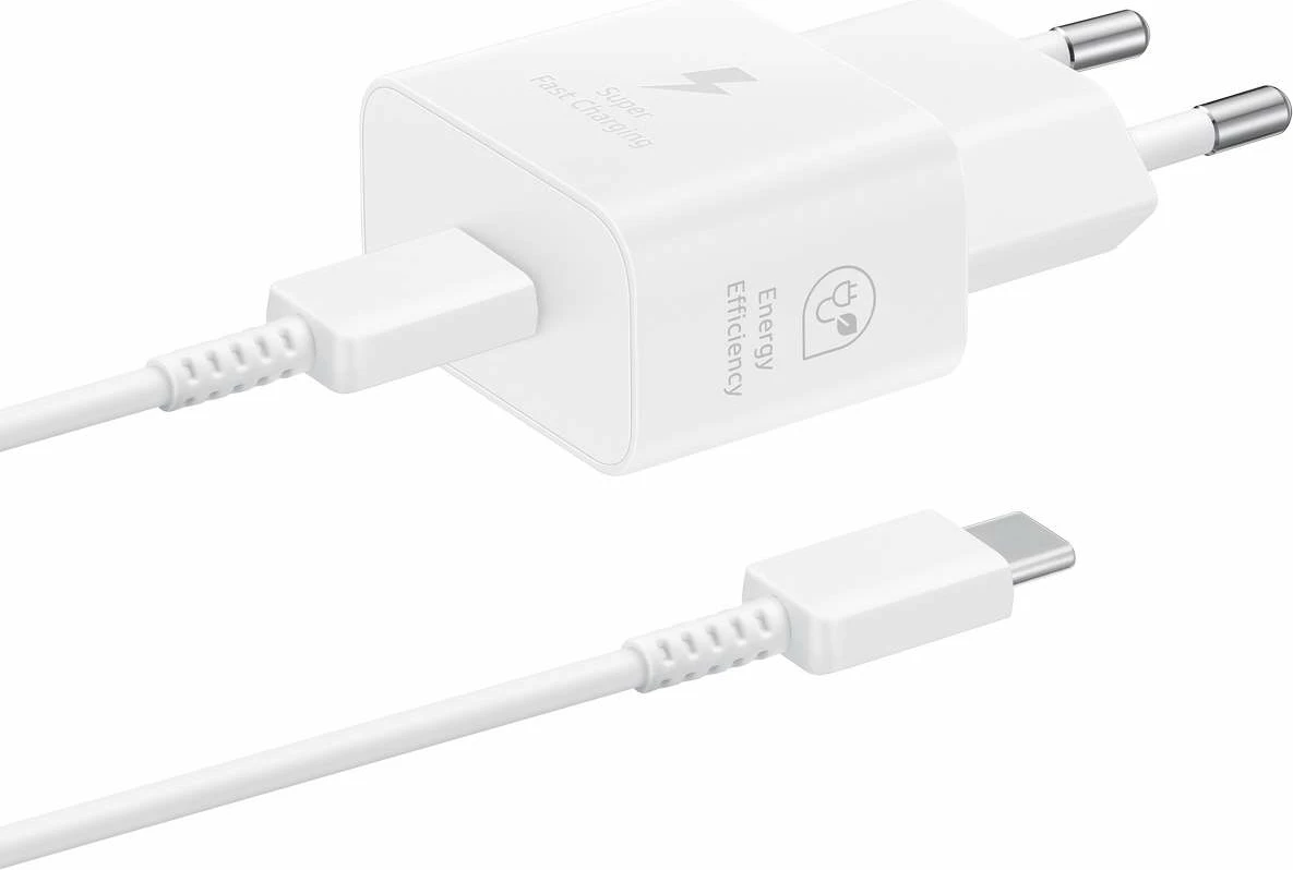 Superhiter polnilec 25W GaN z USB-C kablom, Samsung EP-T2510XWEGEU, bel