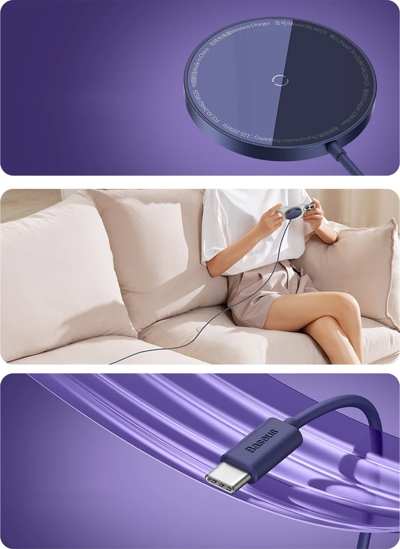 Brezžični polnilec, Baseus Simple Mini3, MagSafe, Qi, 15W, vijoličen