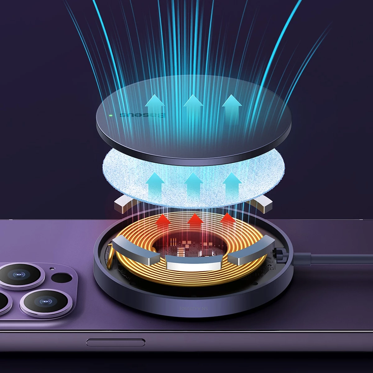 Brezžični polnilec, Baseus Simple Mini3, MagSafe, Qi, 15W, vijoličen