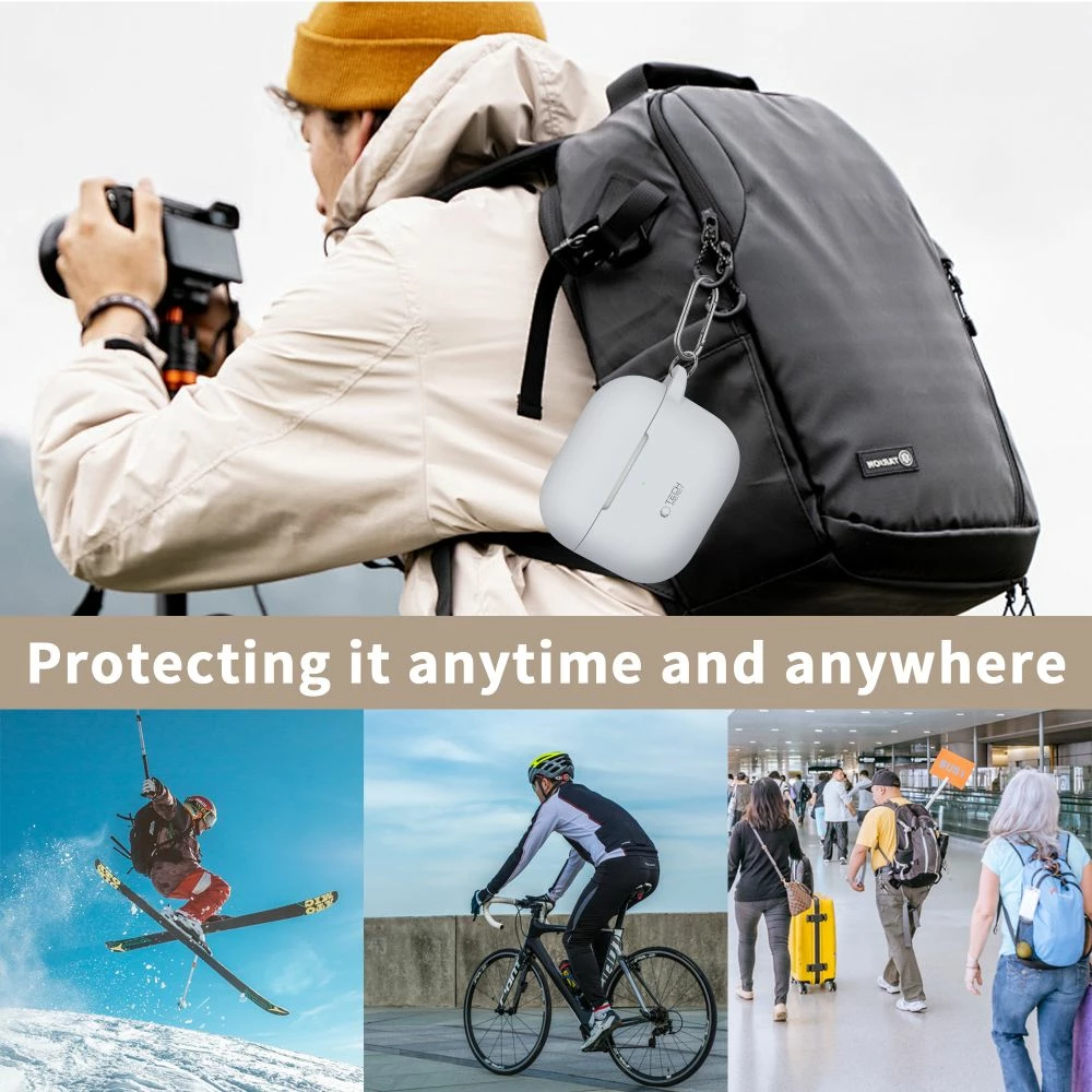 Ovitek iz silikona za AirPods 3, s karabinerjem, črn, Tech-Protect