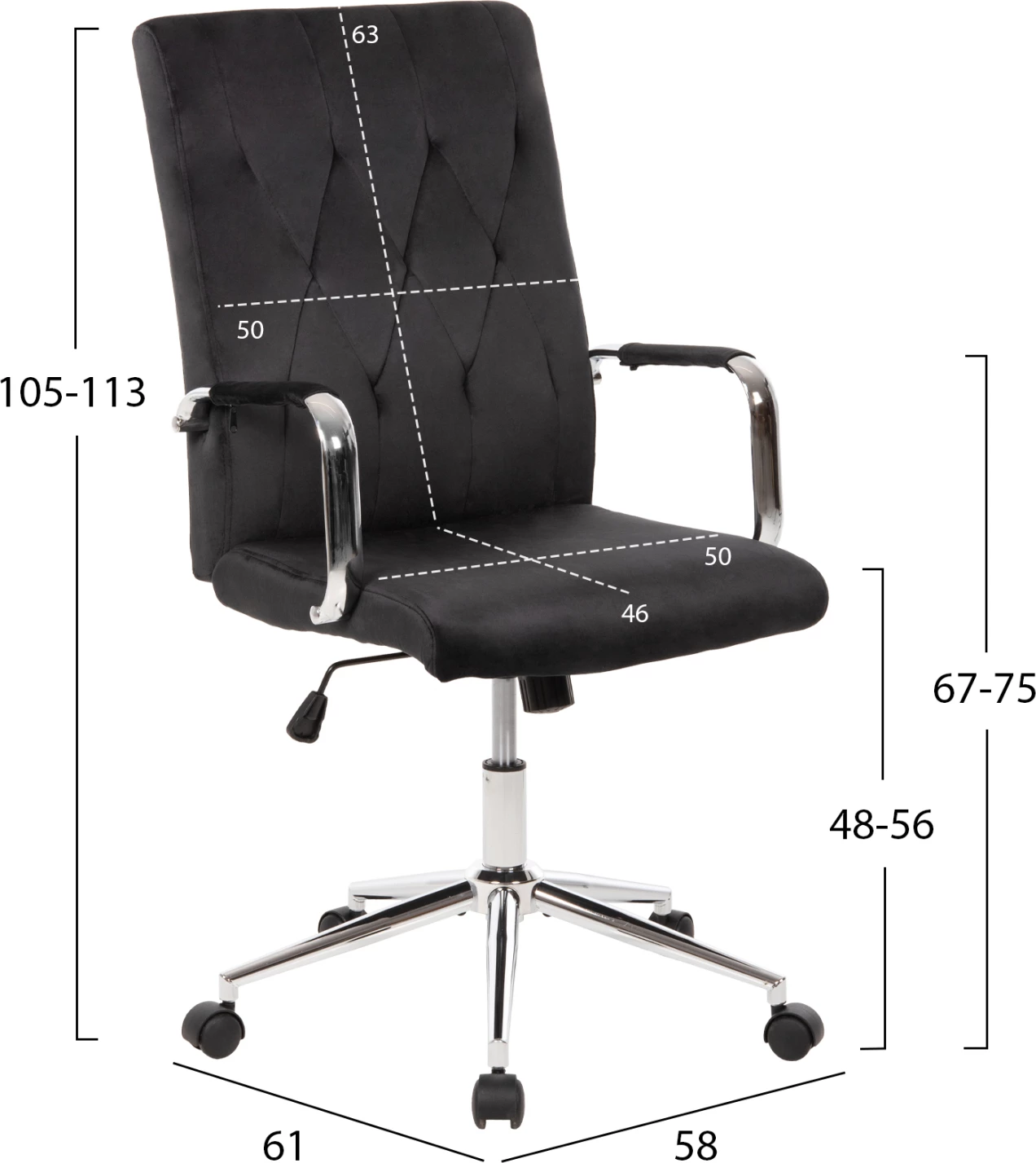 Pisarniški stol JOSEF FH1181.04 črn žamet-inox osnova 58x61x105-113Hcm