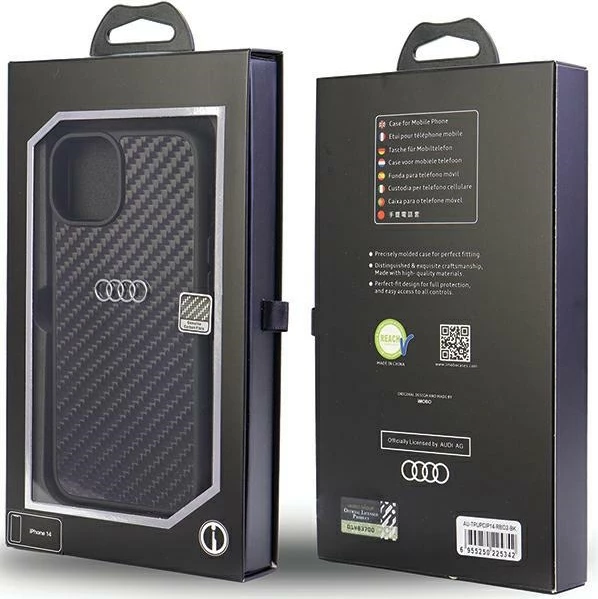 Ovitek iz karbonskih vlaken za iPhone 14 6,1, Audi, črn
