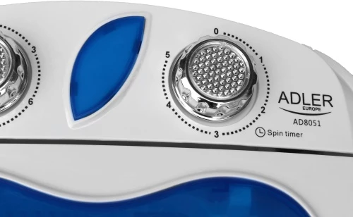 Mini pralka Adler AD 8051, 3 kg pranje, 1 kg ožemanje, program 15 min, bela/modra
