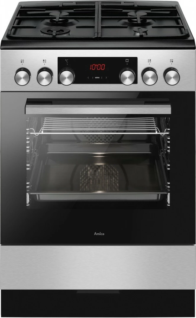 Kuhinjski štedilnik Amica 6123GE3.39HZpTsDpFA(XsxV) PIZZA, 77 l, 4 kuhališča, črn/inox
