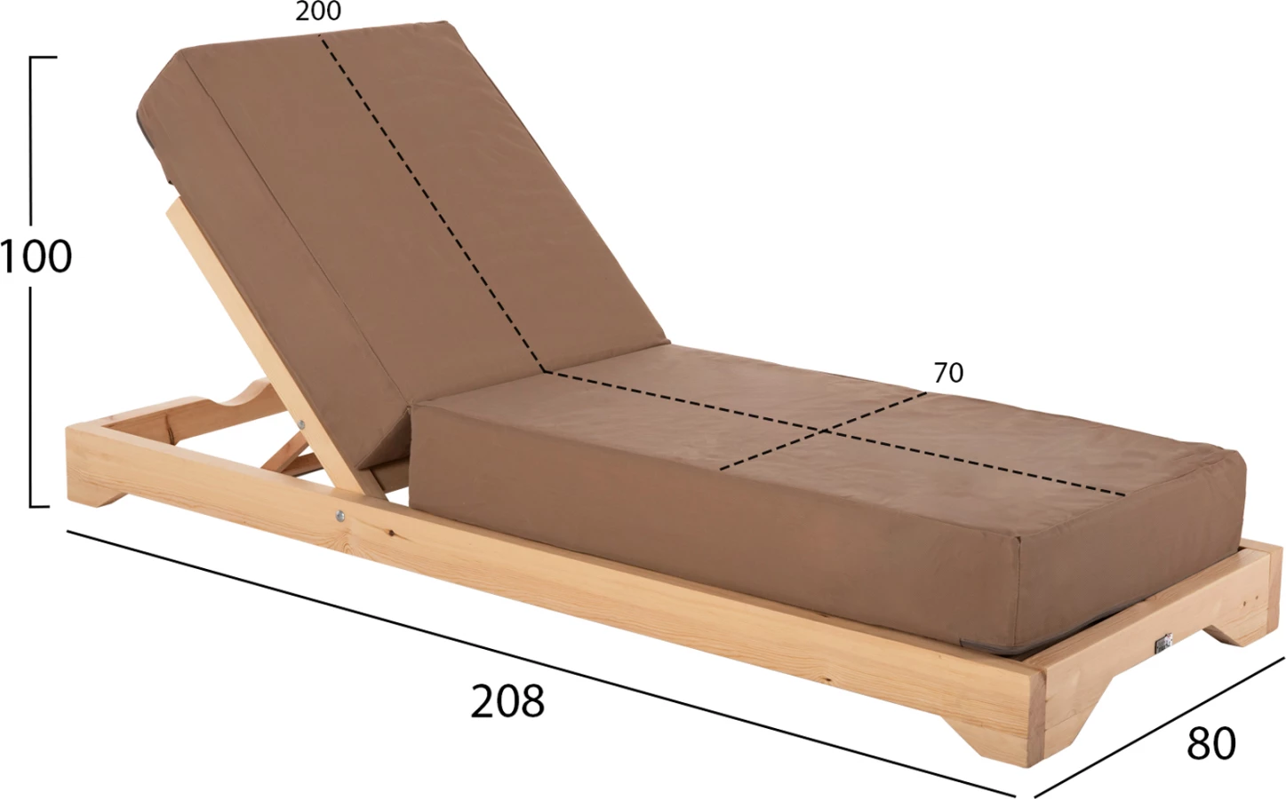 Profesionalni ležalnik za plažo IKARIA FH10623.04 iz borovega lesa v naravni barvi - tekstilene moka - blazina debeline 20 cm