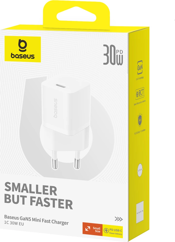30W hitri zidni polnilec GaN5, USB-C, bel — Baseus