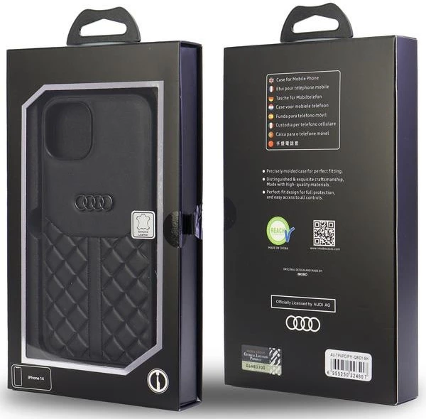 Ohišje iz prave usnje Audi za iPhone 11/XR 6,1", naravno usnje, črno