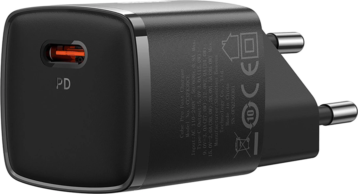 Kompakten stenski polnilec Baseus Cube Pro 30W, USB-C, črn