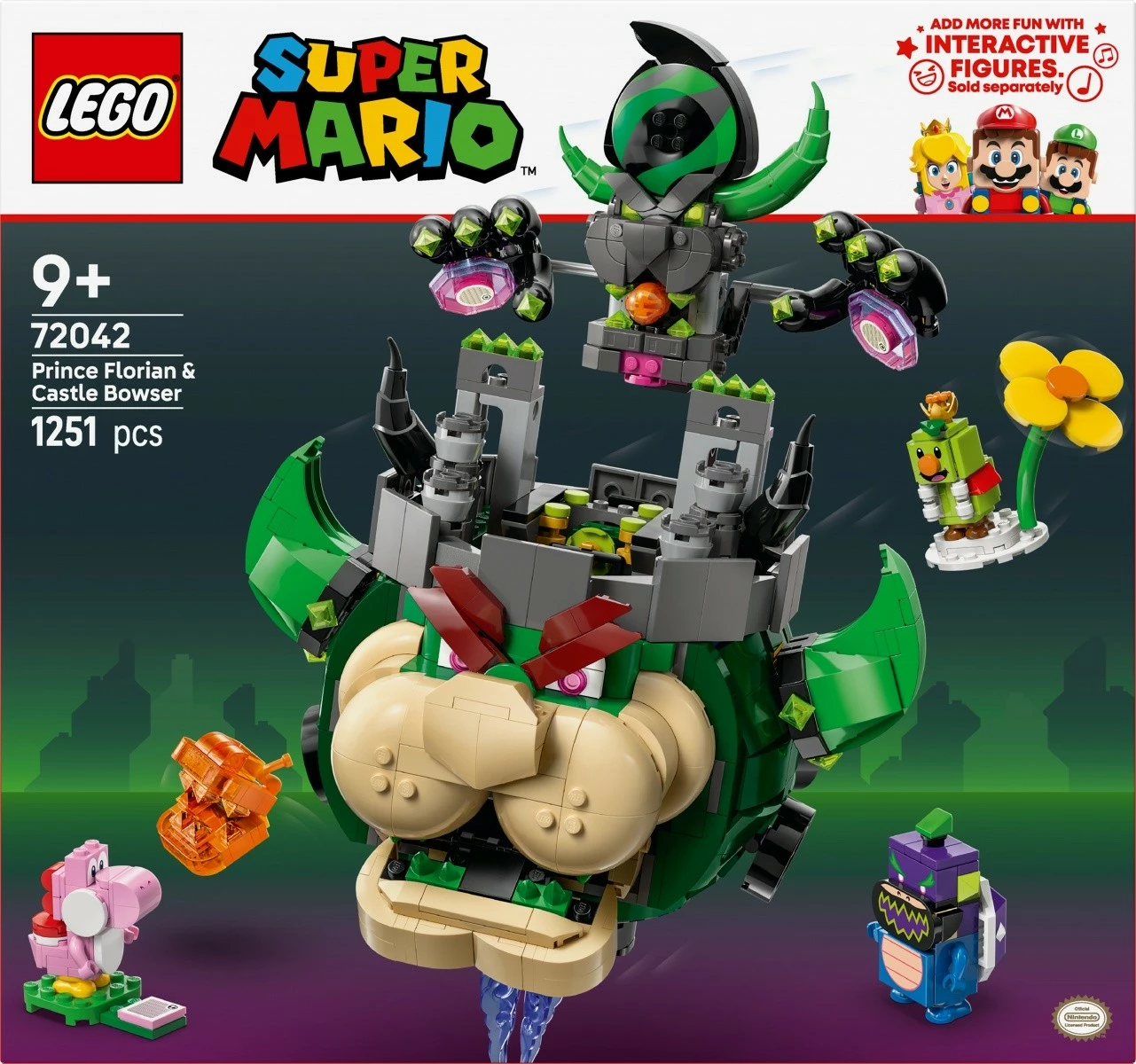 Igralni komplet z gradom in figuricami LEGO Super Mario 72042 Prince Florian in Castle Bowser, 1251 kosov