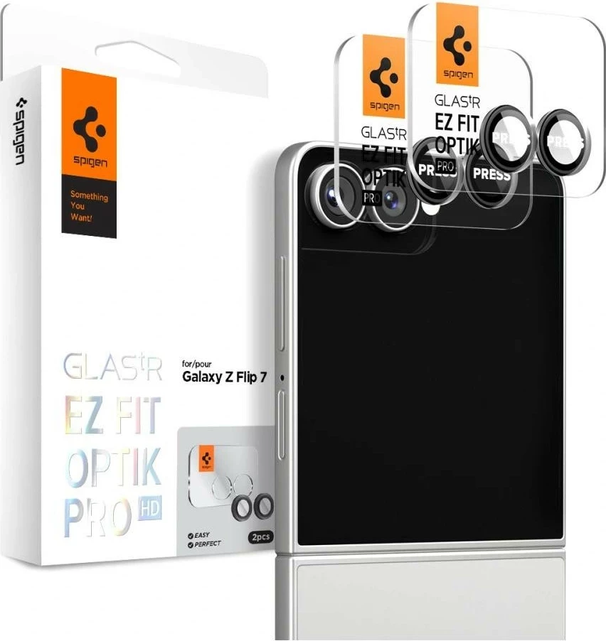 Zaščita za kamero Spigen Optik Pro HD Glas.TR EZ FIT za Galaxy Z Flip 7, 2 kosa, črna