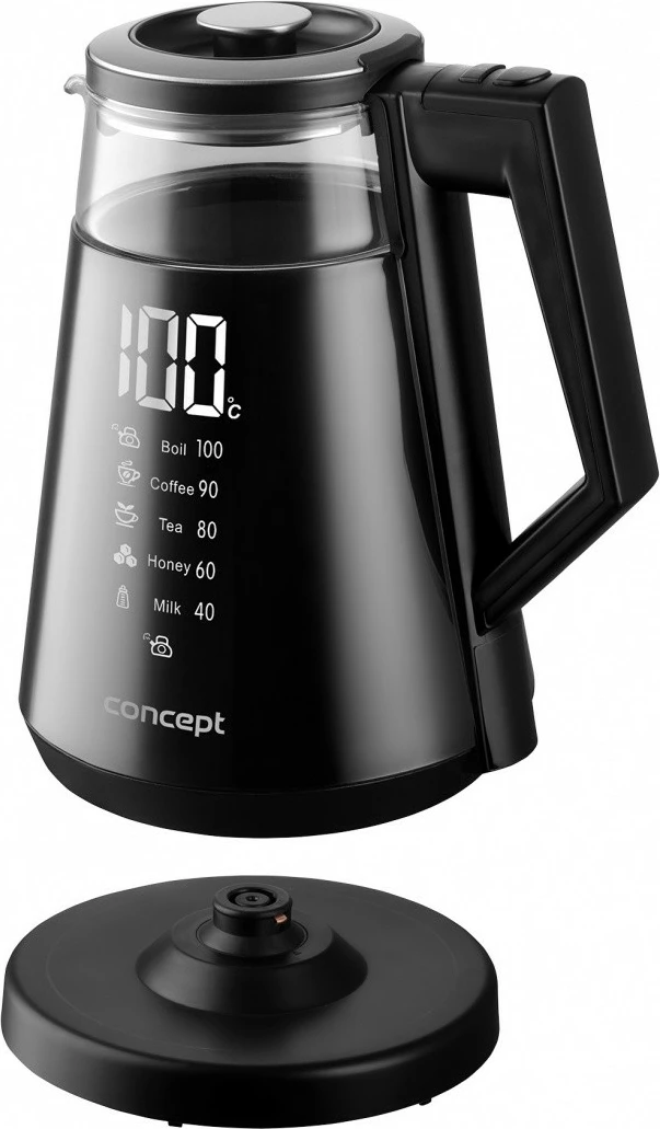 Električni ibrik 1,7 l, steklen, z digitalnim zaslonom, črn, Concept RK4170