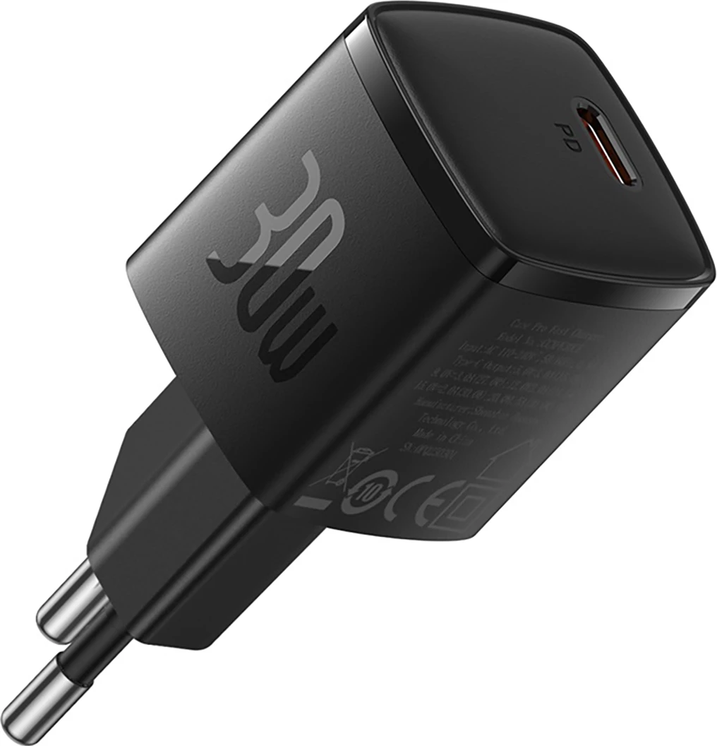 Kompakten stenski polnilec Baseus Cube Pro 30W, USB-C, črn