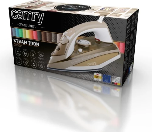 Parni likalnik, 3000 W, keramična likalna plošča, rezervoar 320 ml, kabel 1,9 m, zlata, Camry CR5018