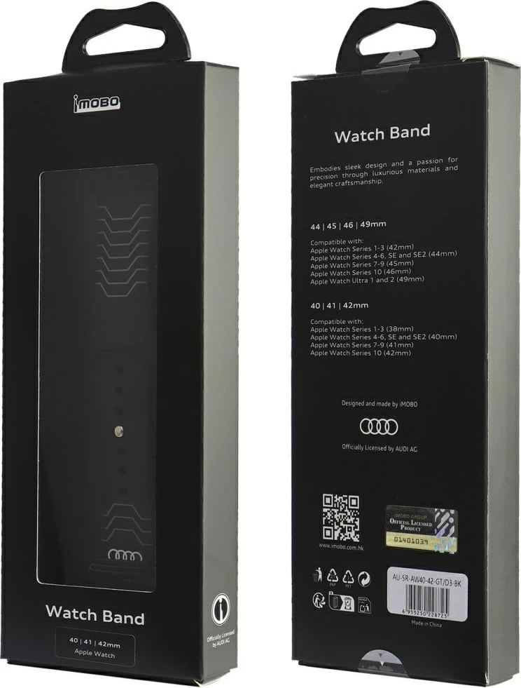 Silikonski pašček z geometrijskim vzorcem Audi za Apple Watch 40/41/42 mm, črn