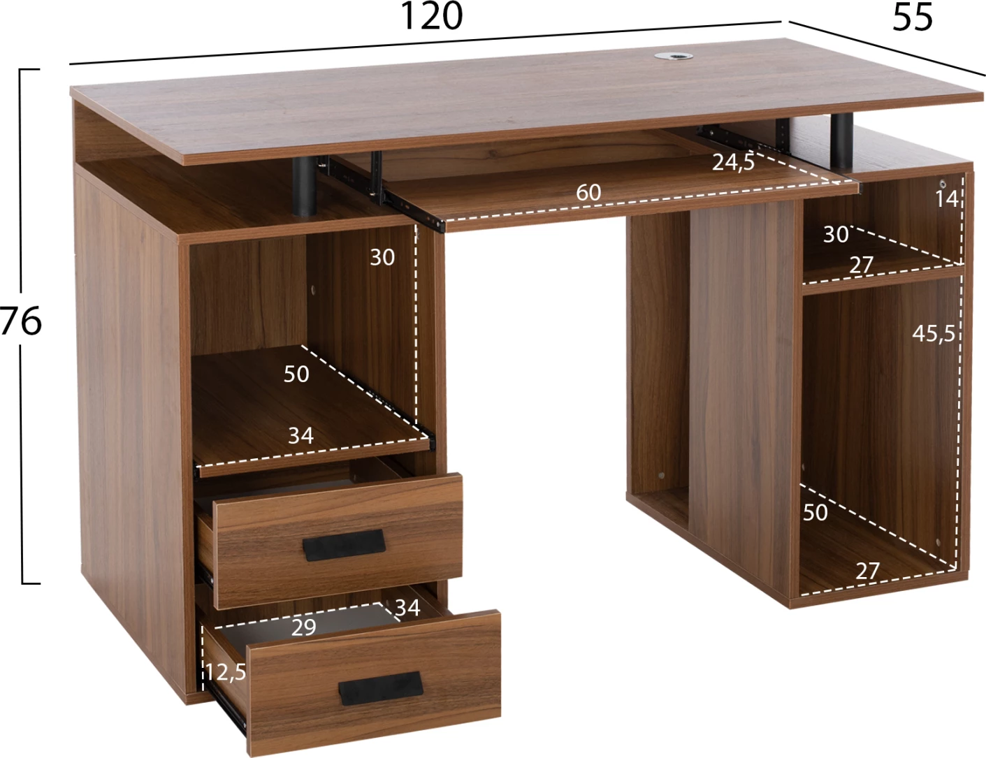 Pisarniška miza iz melamina STATUS FH2026.03 oreh 120Χ55Χ76 cm