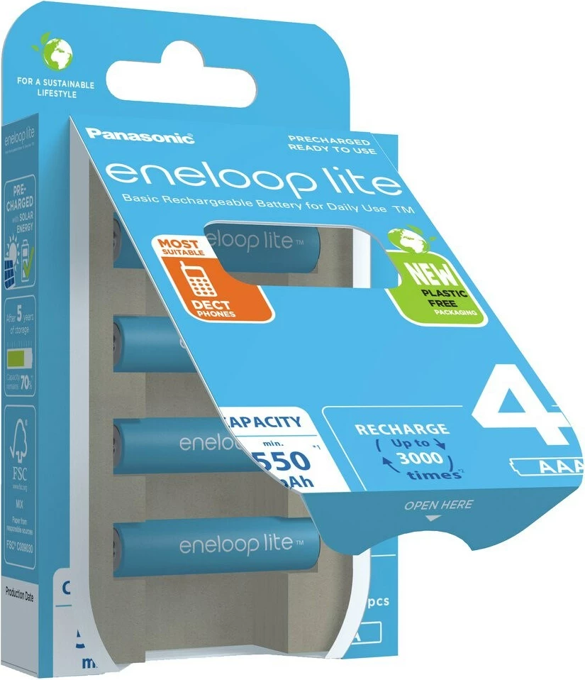 Polnilne baterije Eneloop Lite AAA 550 mAh, 4 kosi, modre Panasonic