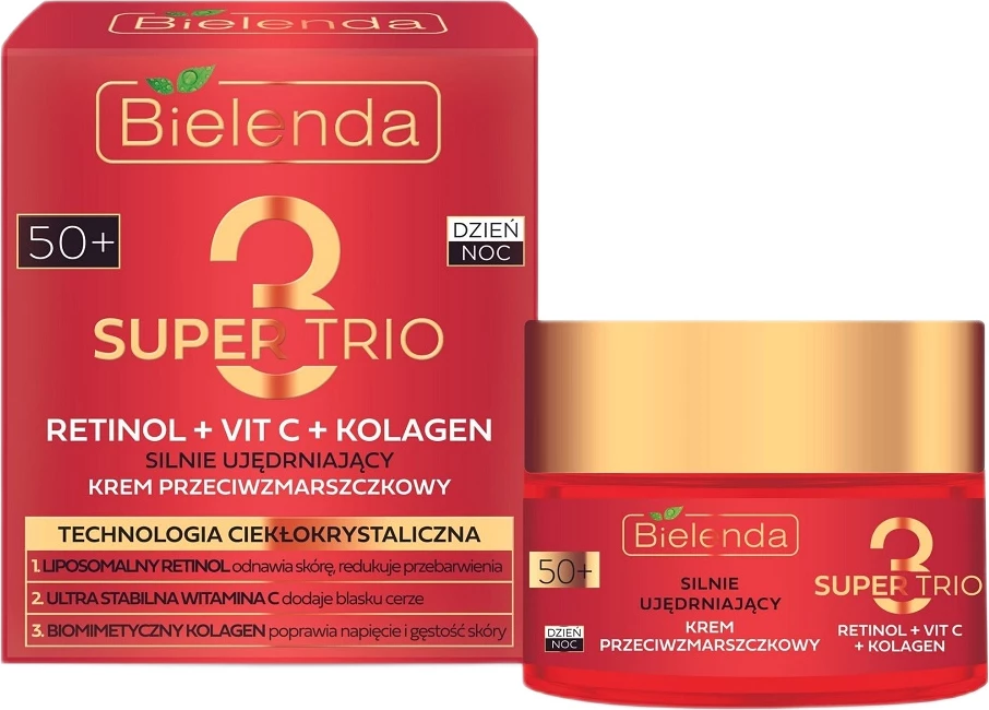 Krema za obraz, proti gubam, za ženske Bielenda Super Trio Firming Anti-Wrinkle 50+, 50 ml