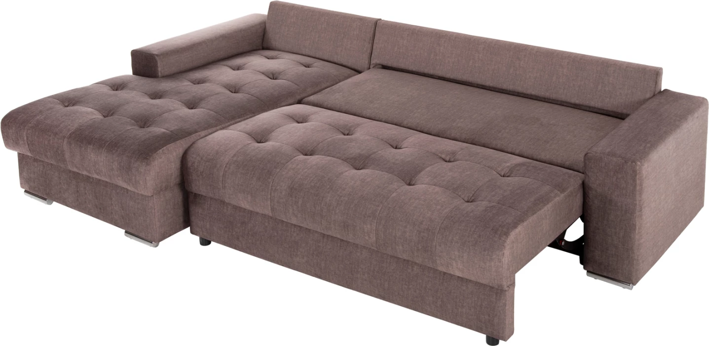 Kotna (leva) raztegljiva sedežna garnitura z ležiščem in shranjevalnim prostorom Clancy FH3281.03L rjava tkanina 308x181x92H cm