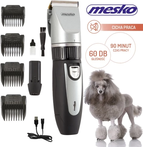 Strižnik za hišne ljubljenčke Adler MS 2826, titanska glava s keramičnim rezilom, 35 W, do 90 min, z/brez kabla, komplet s 4 glavniki in rezervno baterijo