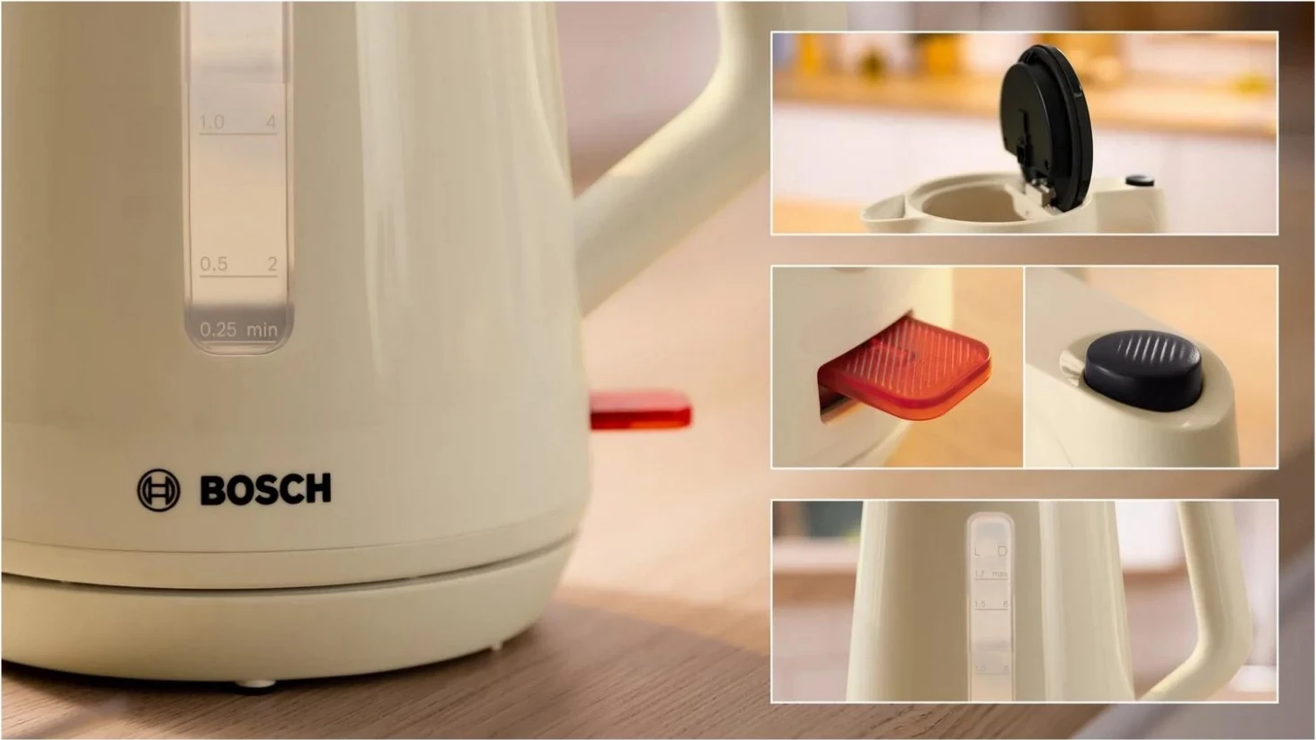 Električni čajnik 1,7 l Bosch TWK1M127, bež