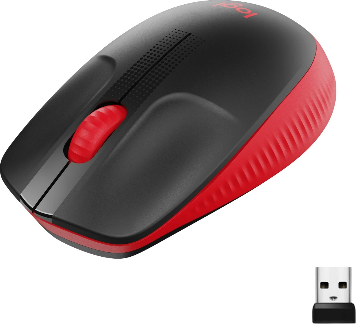 Brezžični miš, Logitech M190, 1000 DPI, črno, rdeče