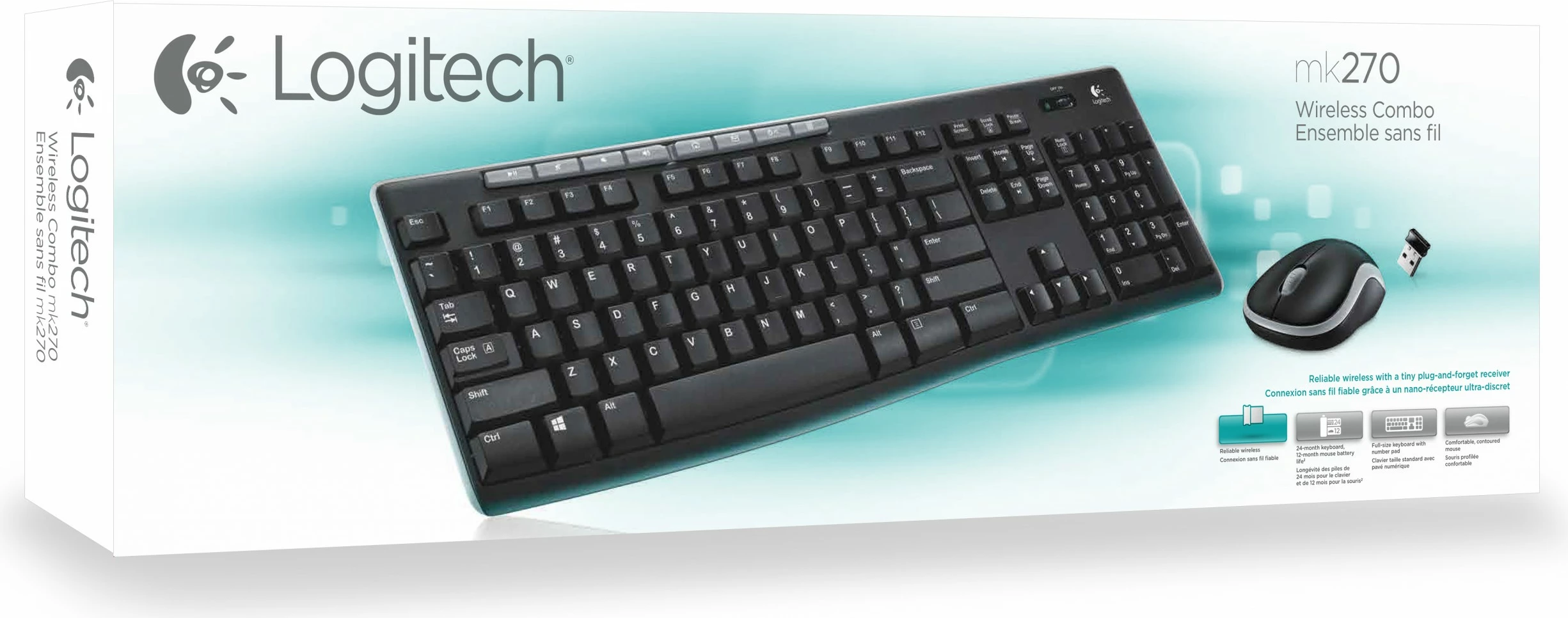 Komplet brezžične tipkovnice in miške Logitech MK270, USB, QWERTY, črn