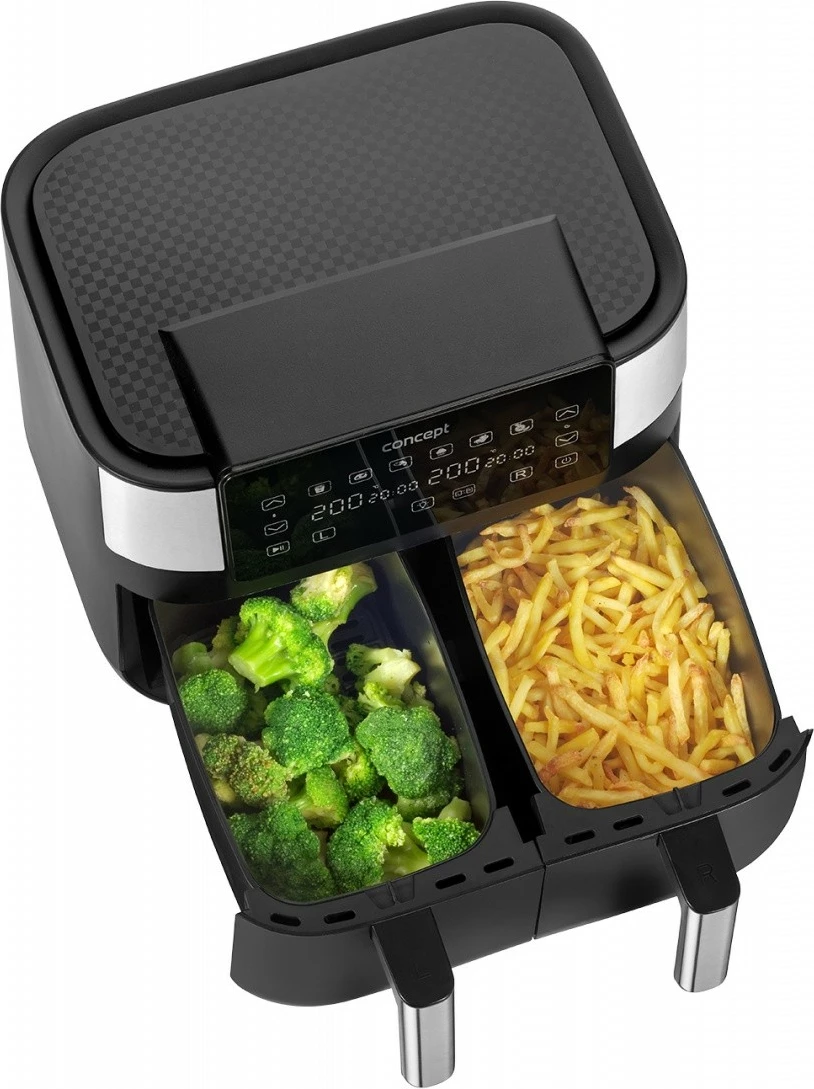 Cvrtnik na vroč zrak Concept FR8000, 8 L, dva koša, črn/inoks
