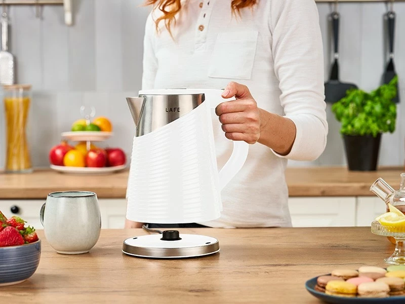 Električni ibrik Elegant White Lafe, 1,8 L, 1800 W, bel-srebrn