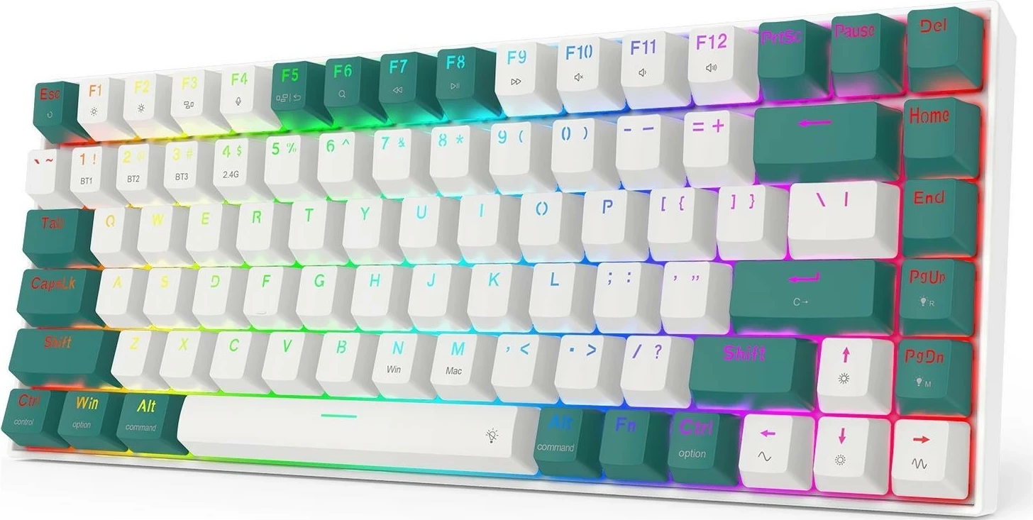 Mehanska brezžična tipkovnica, RGB, Redragon K678WG-RGB-PRO Singed, bela-zelena