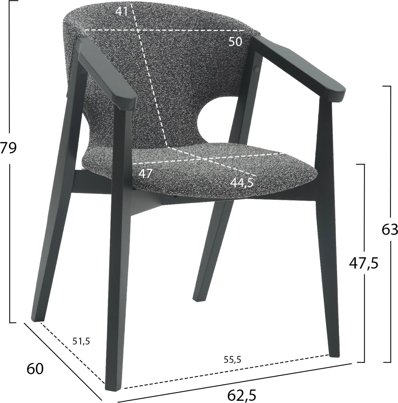 Jedilniški naslanjač YEGER FH9995.01 iz bukovega lesa v črno-temno sivi tkanini 62,5x60x79Hcm, set 2 kosov