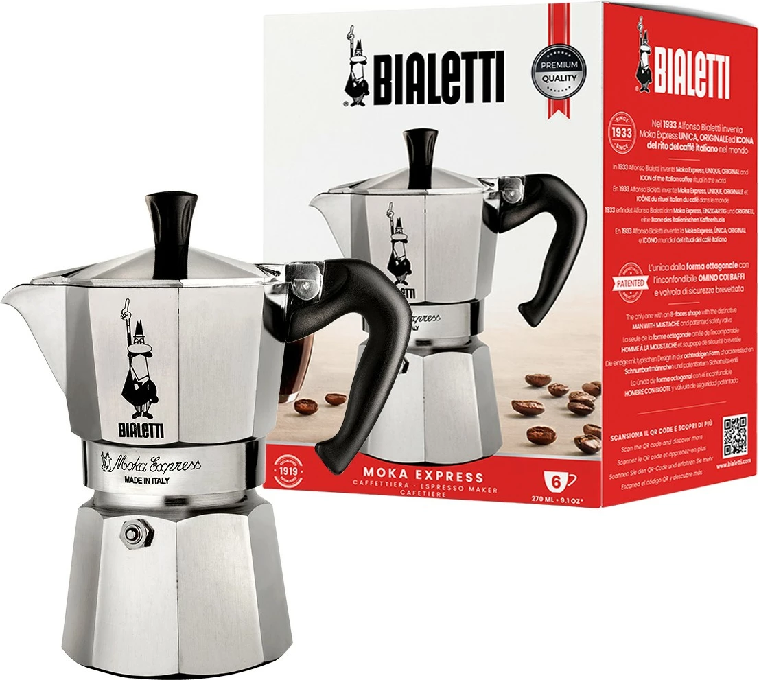 Kafetier za 6 skodelic Bialetti Moka Express, alumin, srebrn