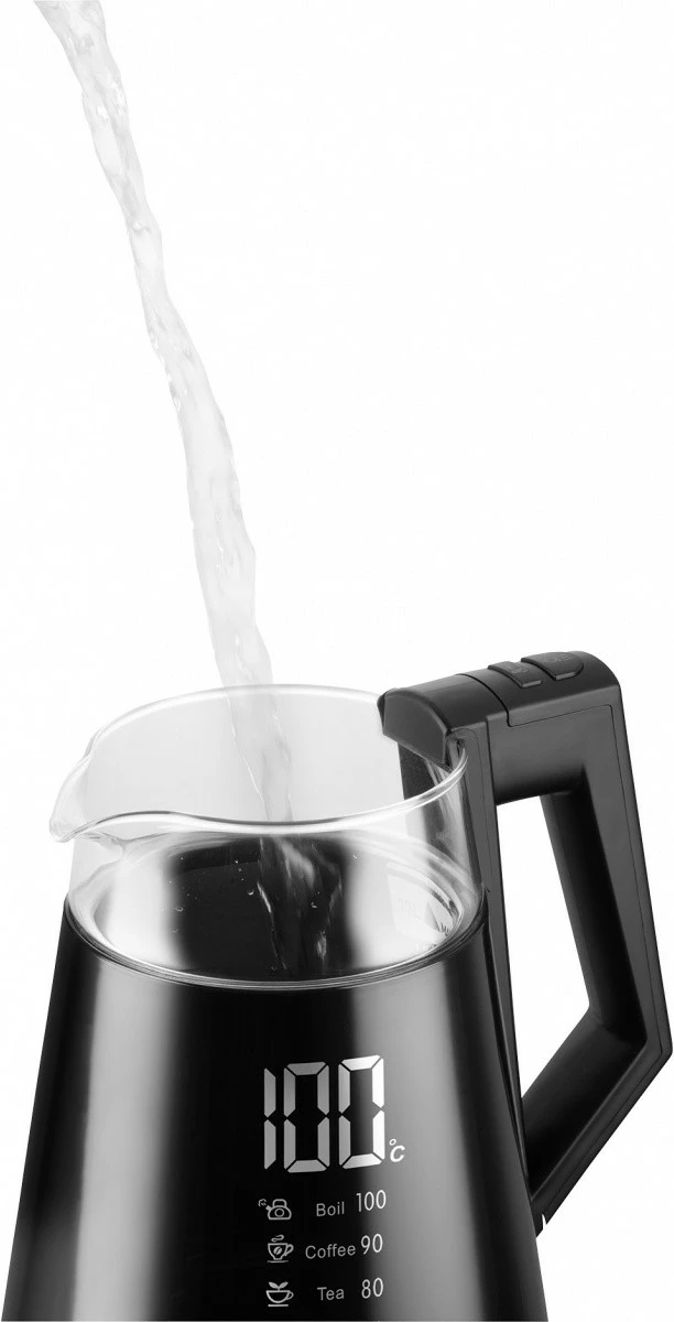Električni ibrik 1,7 l, steklen, z digitalnim zaslonom, črn, Concept RK4170