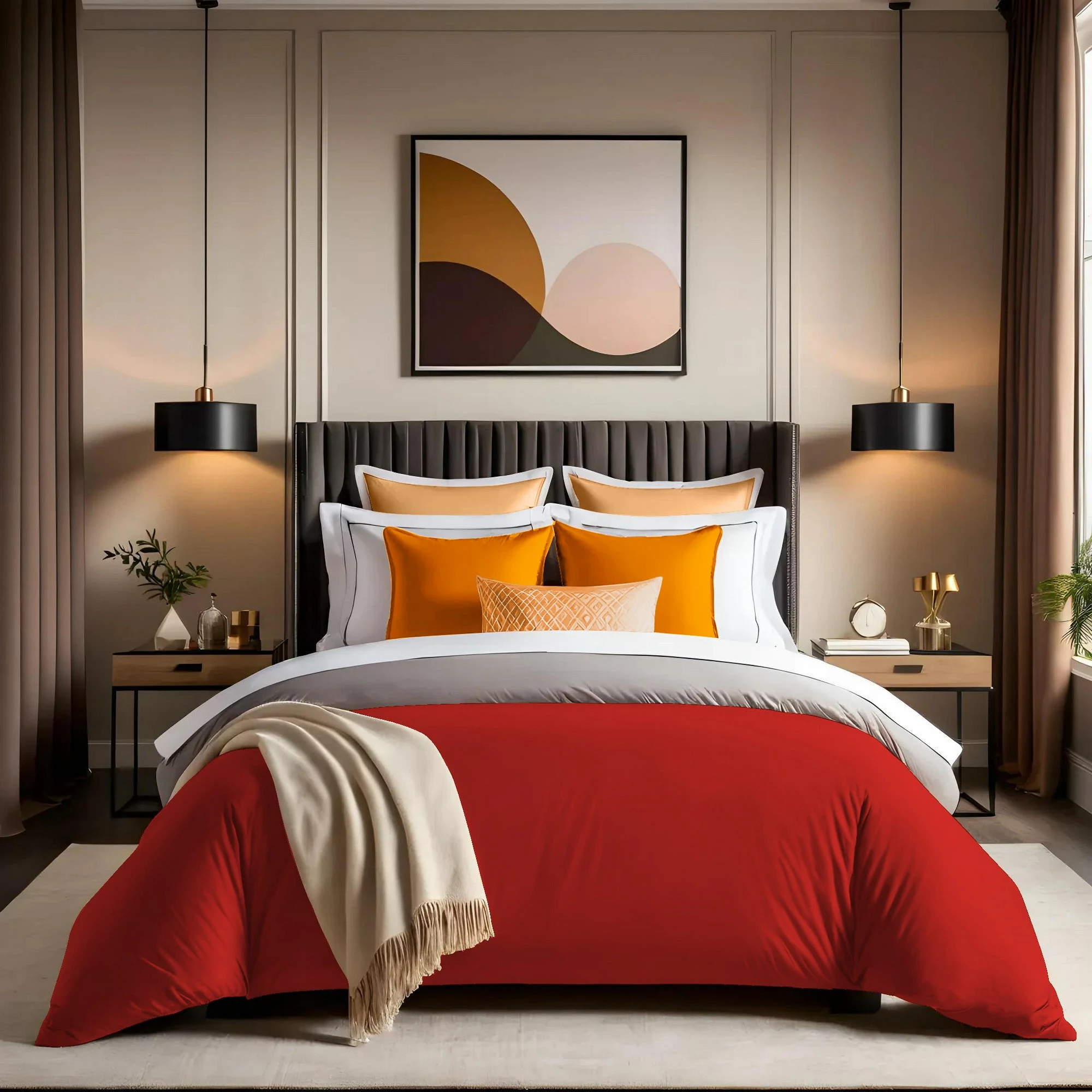 Prevleka za odejo Single XXL, ranforce 100% bombaž, rdeča, L'essentiel, 155x220 cm