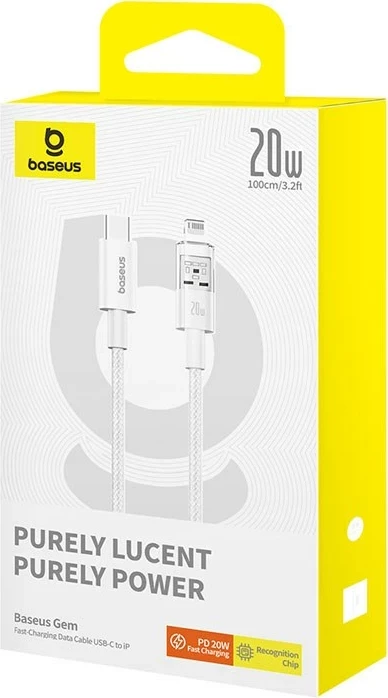 Kabel za hitro polnjenje USB-C na iP Baseus Gem, 1 m, 20 W, bel