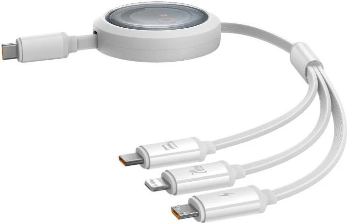 3-v-1 kabel za polnjenje Baseus Free2Draw, USB-C na USB-C/Lightning/micro, 100 W, 1,1 m, bel